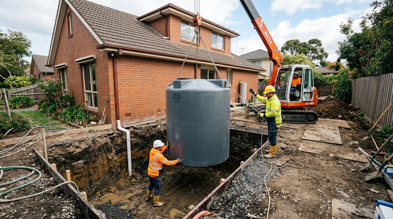 Osazení podzemní nádrže na dešťovou vodu u rodinného domu