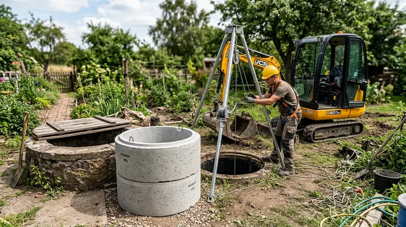Nové betonové skruže připravené k prohloubení staré studny